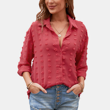 Swiss Dot Buttoned Chiffon Top - LXM Fashion 