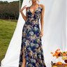 Botanical Print Crisscross Lace-Up Dress - LXM Fashion 
