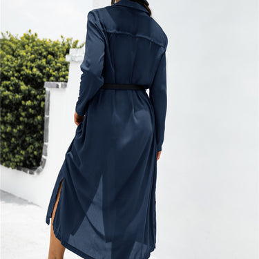 Button Down Ankle Length Shirt Dress - LXM Fashion 