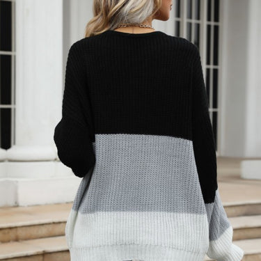 Fashion Collection Color Block Long Sleeve Chunky Knit Sweater - LXM Fashion 