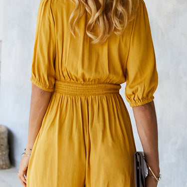 High Neck Button Smocked Waist Romper - LXM Fashion 