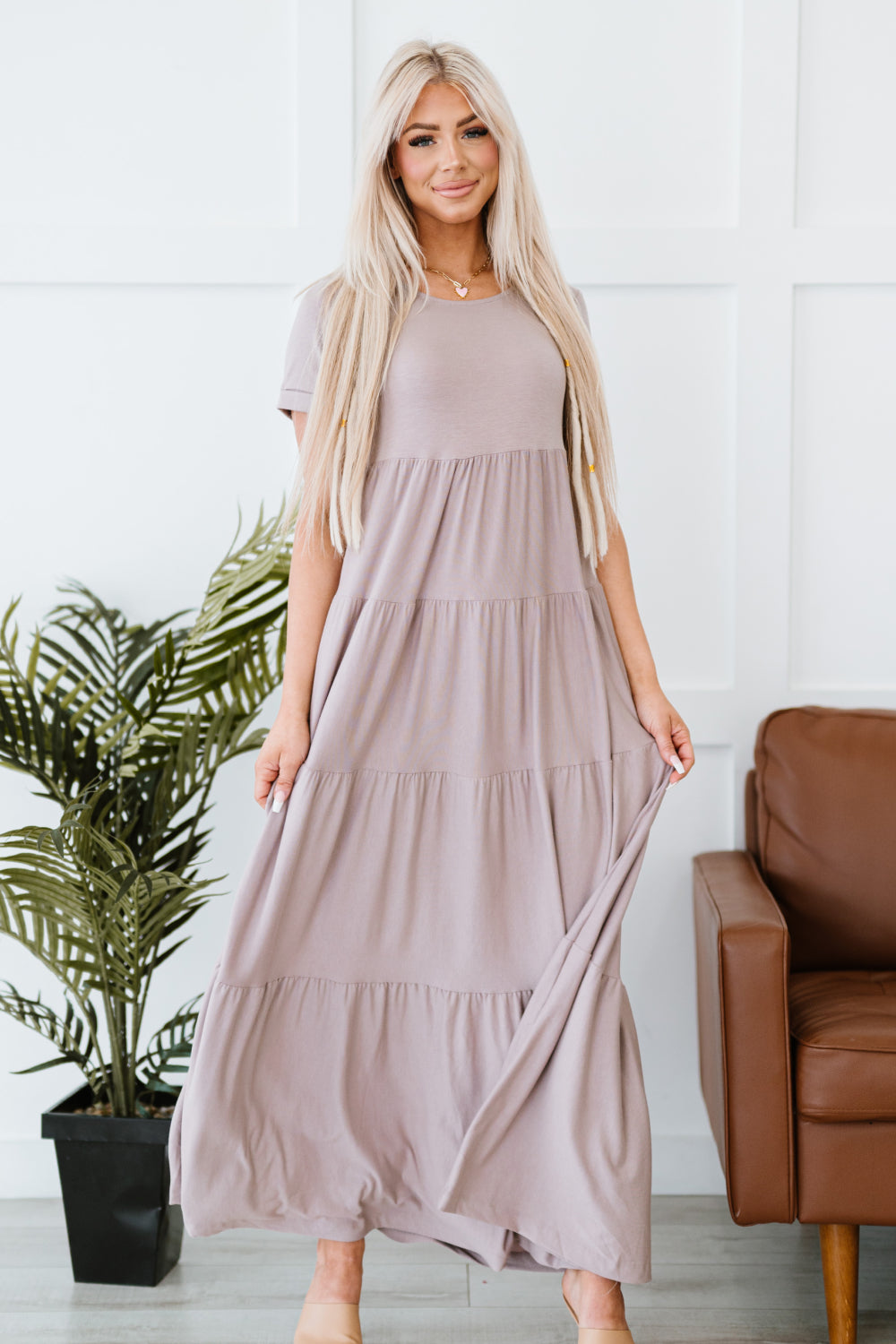 Zenana Let's Go Girl Full Size Run Tiered Maxi Dress in Ash Mocha - LXM Fashion 