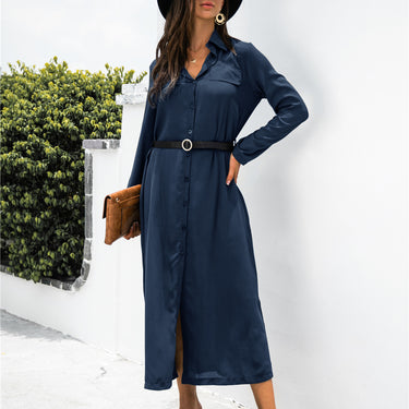 Button Down Ankle Length Shirt Dress - LXM Fashion 