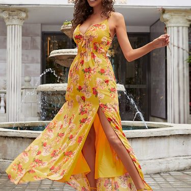 Floral Side Split Spaghetti Strap Maxi Dress - LXM Fashion 