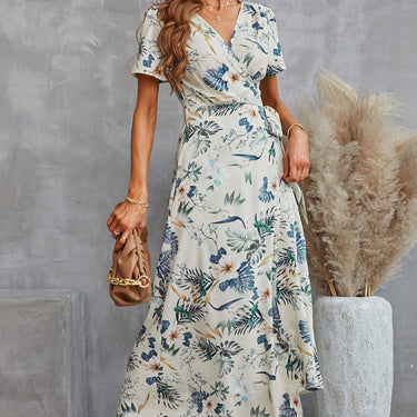 Floral Split Short Sleeve Maxi Dress - LXM Fashion 