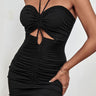Ruched Cutout Halter Neck Mini Dress - LXM Fashion 
