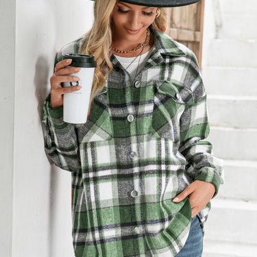 Plaid Flap Pockets Button Down Shirt - LXM Fashion 