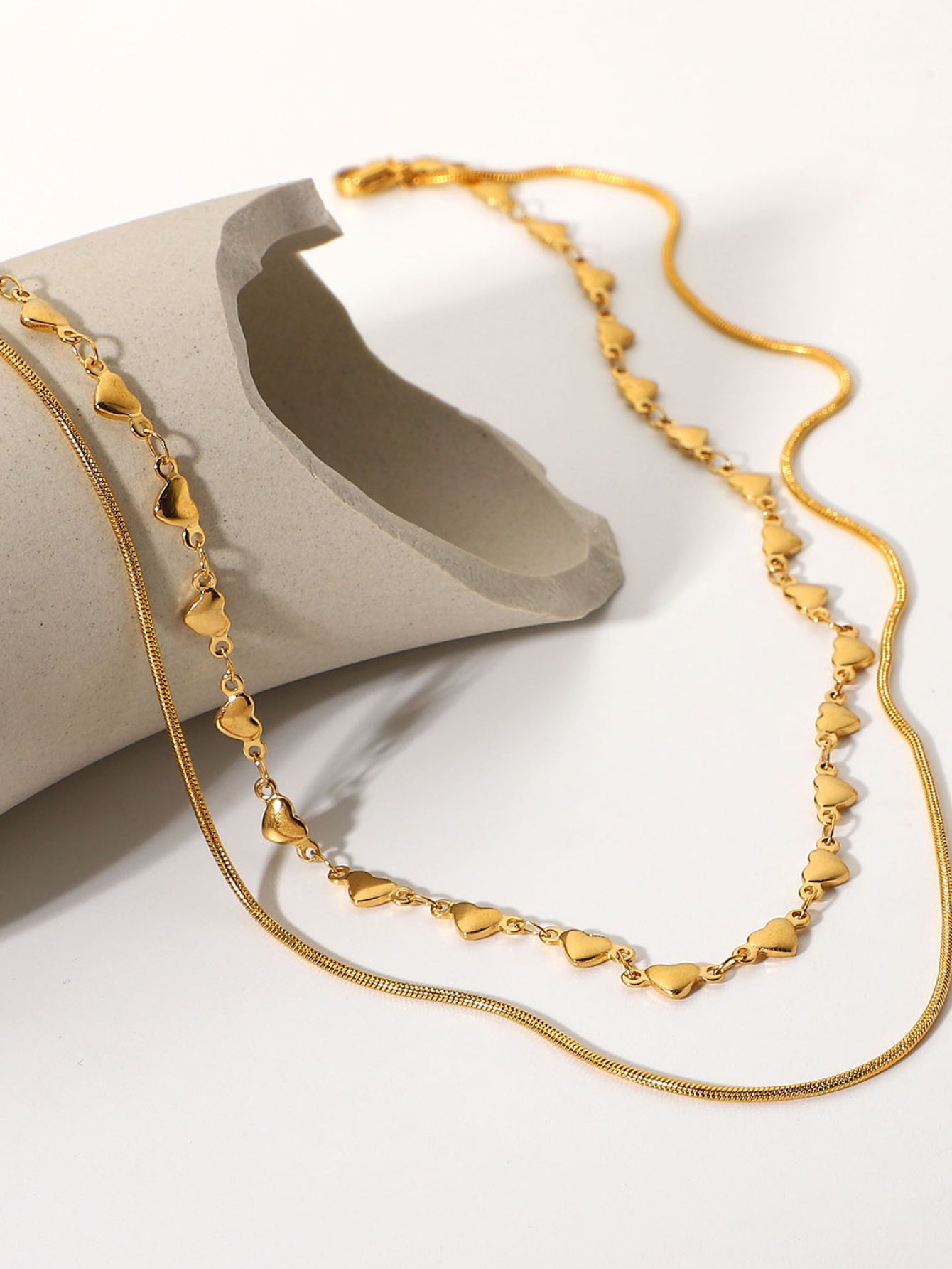 Double-Layered Heart and Snake Chain Necklace - LXM Fashion 