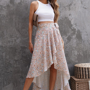 Ditsy Floral Wrap Hem Knot Skirt - LXM Fashion 