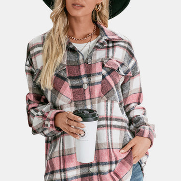 Plaid Flap Pockets Button Down Shirt - LXM Fashion 