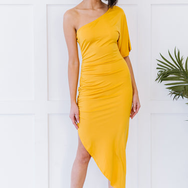 Dress Day High Society Ruched One-Shoulder Dress - LXM Fashion 