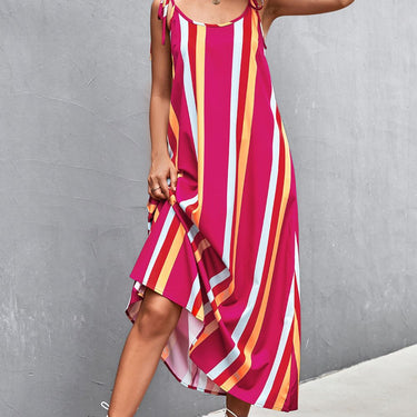 Striped Tie Shoulder Low Back Dress - LXM Fashion 