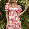 Floral Lace-Up Puff Sleeve Mini Dress - LXM Fashion 