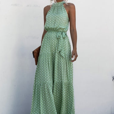 Polka Dot Halter Belted Dress - LXM Fashion 
