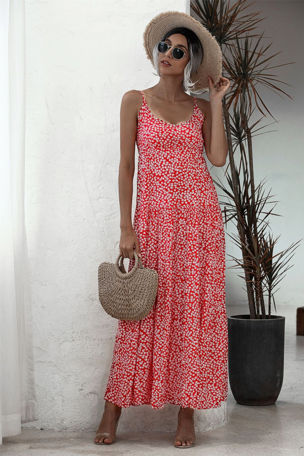 Ditsy Floral Backless Maxi Dress - LXM Fashion 