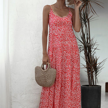 Ditsy Floral Backless Maxi Dress - LXM Fashion 