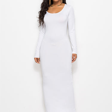 Fashion Collection Round Neck Solid Bodycon Dress - LXM Fashion 