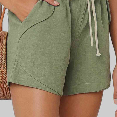 Fashion Collection Solid Drawstrings High Waist Shorts - LXM Fashion 