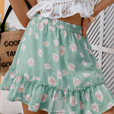 Simplee Floral Elastic Waist Frill Trim Mini Skirt - LXM Fashion 