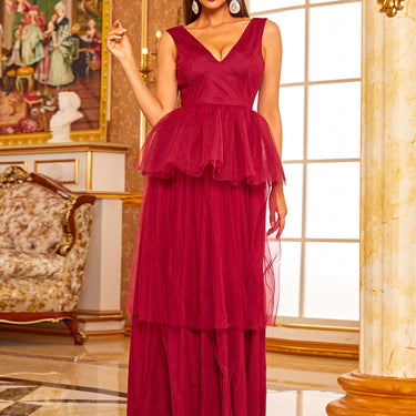 Sleeveless Layered V-Neck Maxi Dress - LXM Fashion 