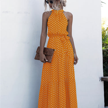 Polka Dot Halter Belted Dress - LXM Fashion 