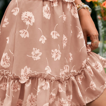 Botanical Print Frill Trim Tiered Skirt - LXM Fashion 