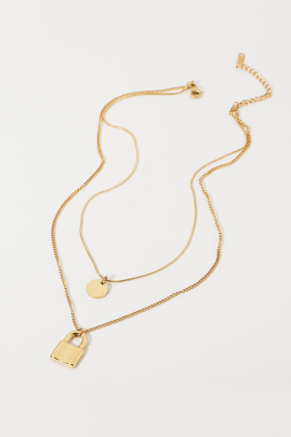 Layered Circle and Lock Pendant Necklace - LXM Fashion 