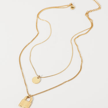 Layered Circle and Lock Pendant Necklace - LXM Fashion 