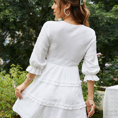 Tiered Surplice Flounce Sleeve Dress - LXM Fashion 