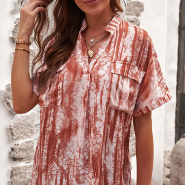 Printed Pocket Short Sleeve Blouse - LXM Fashion 