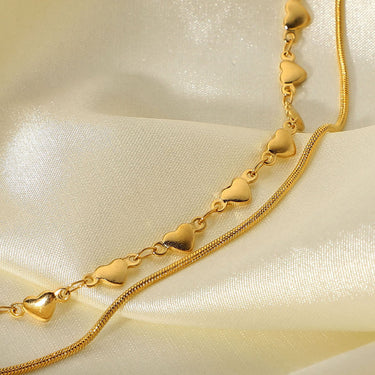 Double-Layered Heart and Snake Chain Necklace - LXM Fashion 