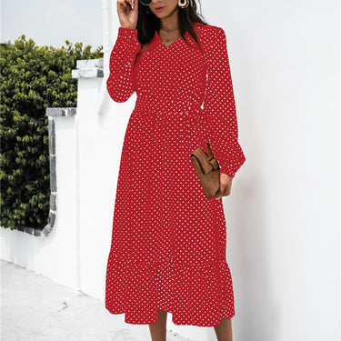Polka Dot Split Ruffle Hem Dress - LXM Fashion 