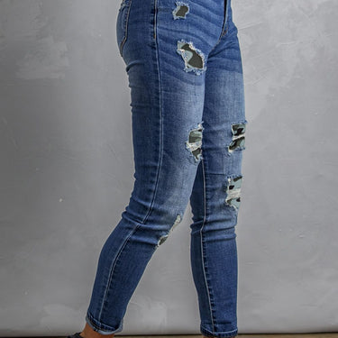 Patchwork Skinny Jeans with Pockets - LXM Fashion 