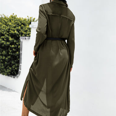 Button Down Ankle Length Shirt Dress - LXM Fashion 