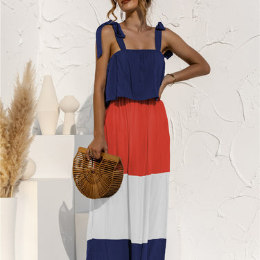 Fashion Collection Color Block Adjustable Straps Ruffle Dress - LXM Fashion 