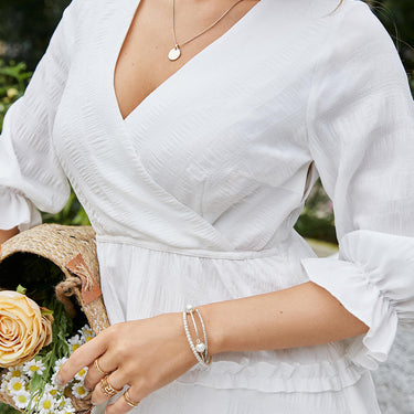 Tiered Surplice Flounce Sleeve Dress - LXM Fashion 