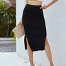 Ribbed Side Slit Midi Skirt - LXM Fashion 