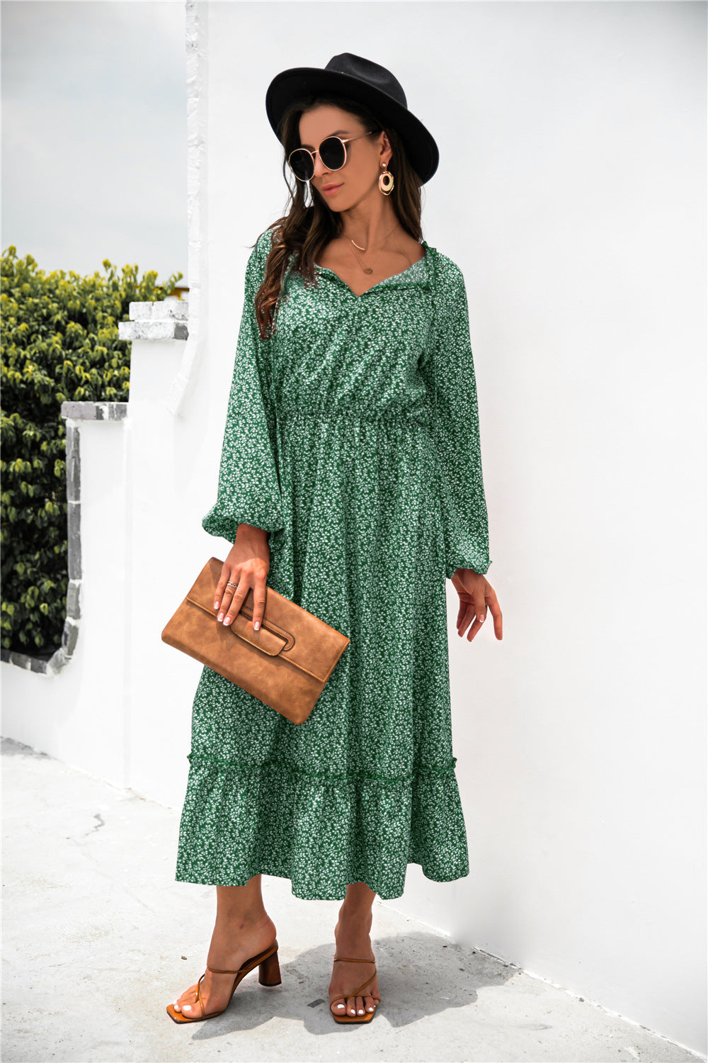 Ditsy Floral Ruffle Hem Dress - LXM Fashion 