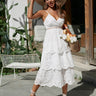 Eyelet Spaghetti Strap Surplice Layered Dress - LXM Fashion 