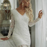 V-Neck Long Sleeve Ruffle Hem Lace Dress - LXM Fashion 