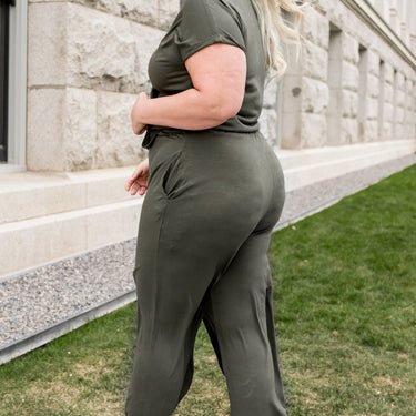 Plus Size Drawstring Waist Surplice Jumpsuit - LXM Fashion 