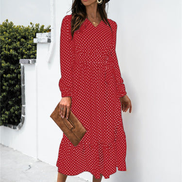 Polka Dot Split Ruffle Hem Dress - LXM Fashion 