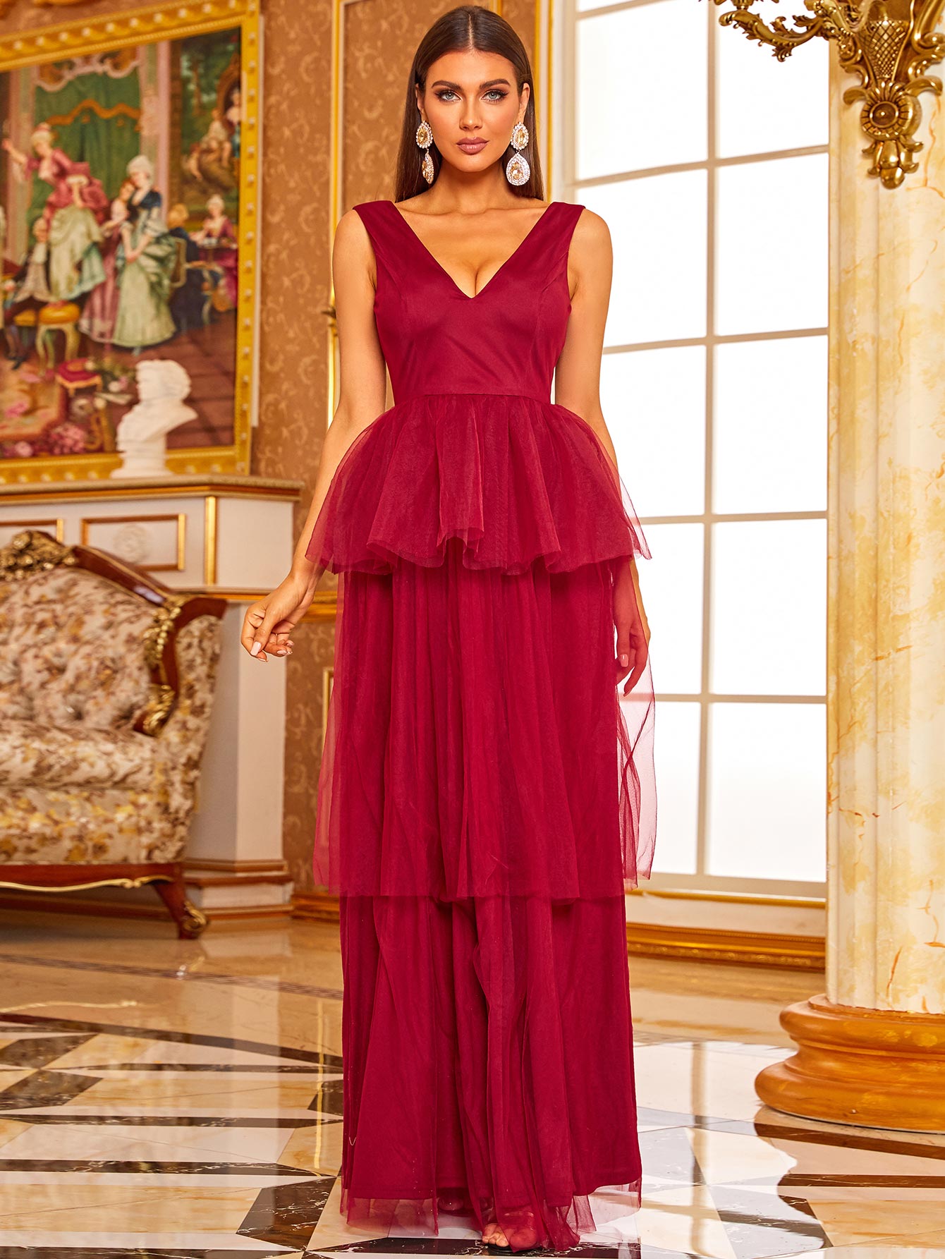 Sleeveless Layered V-Neck Maxi Dress - LXM Fashion 