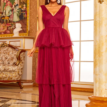 Sleeveless Layered V-Neck Maxi Dress - LXM Fashion 
