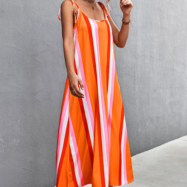 Striped Tie Shoulder Low Back Dress - LXM Fashion 