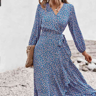 Floral Wrap Tied Swing Maxi Dress - LXM Fashion 