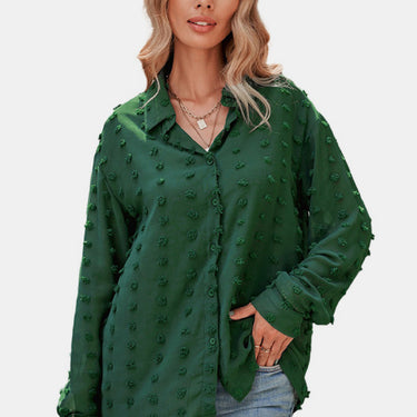 Swiss Dot Buttoned Chiffon Top - LXM Fashion 