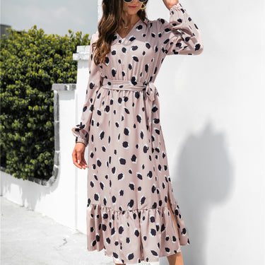 Polka Dot Split Ruffle Hem Dress - LXM Fashion 