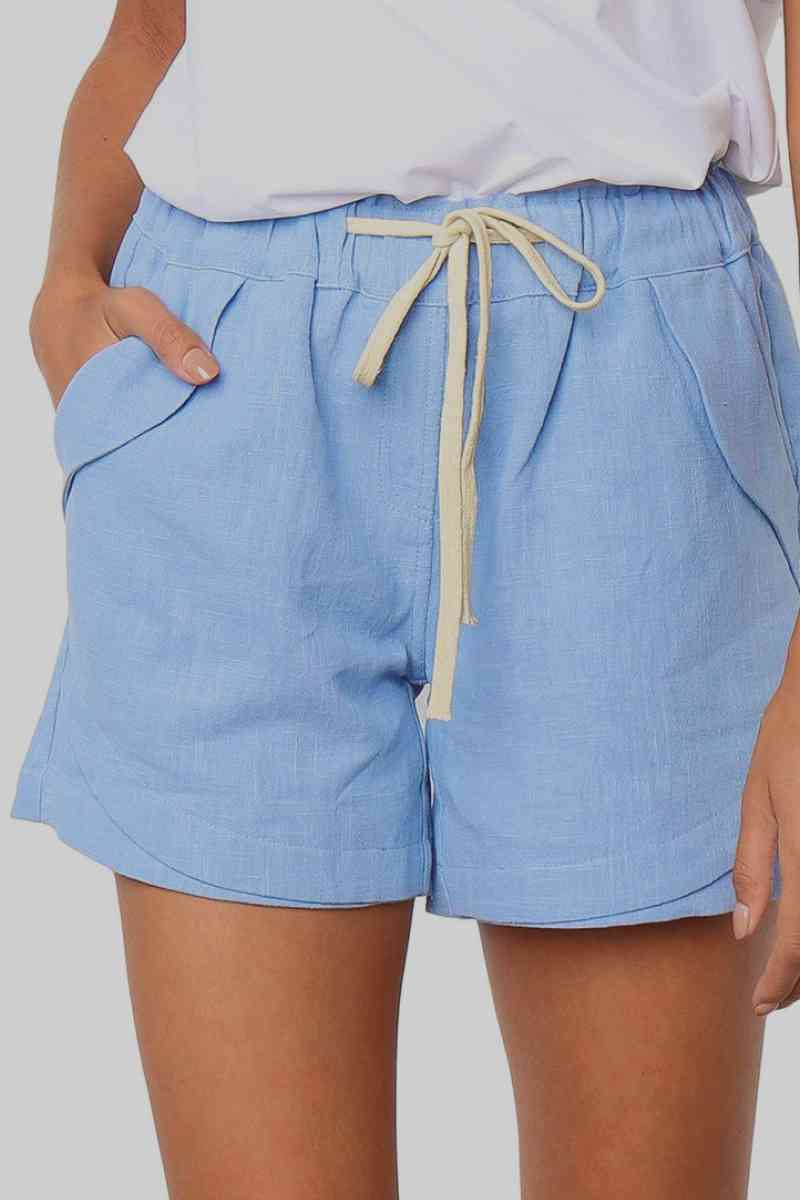 Fashion Collection Solid Drawstrings High Waist Shorts - LXM Fashion 