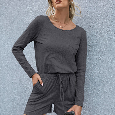 Round Neck Drawstrings Rompers - LXM Fashion 